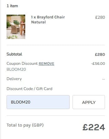 Screenshot of the Garden Trading discount code working
