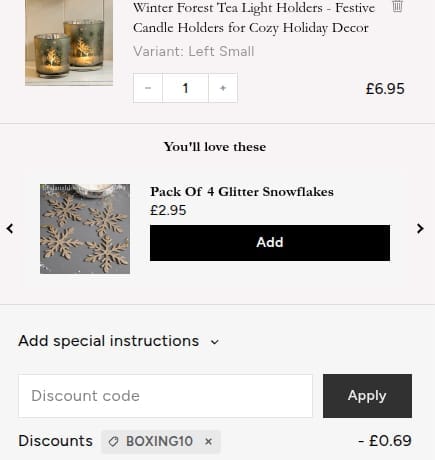 Screenshot of the Live Laugh Love discount code working