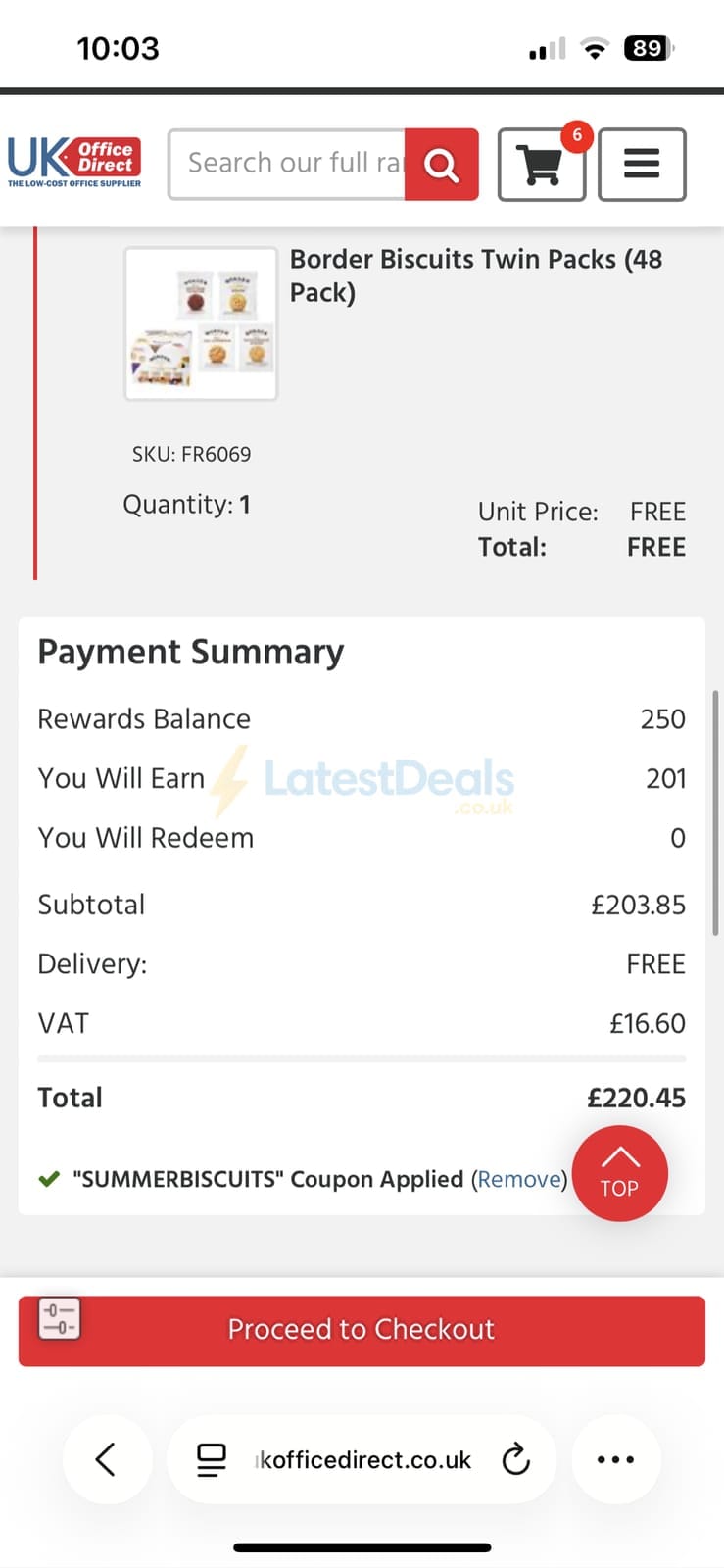 Screenshot of the UK Office Direct discount code working