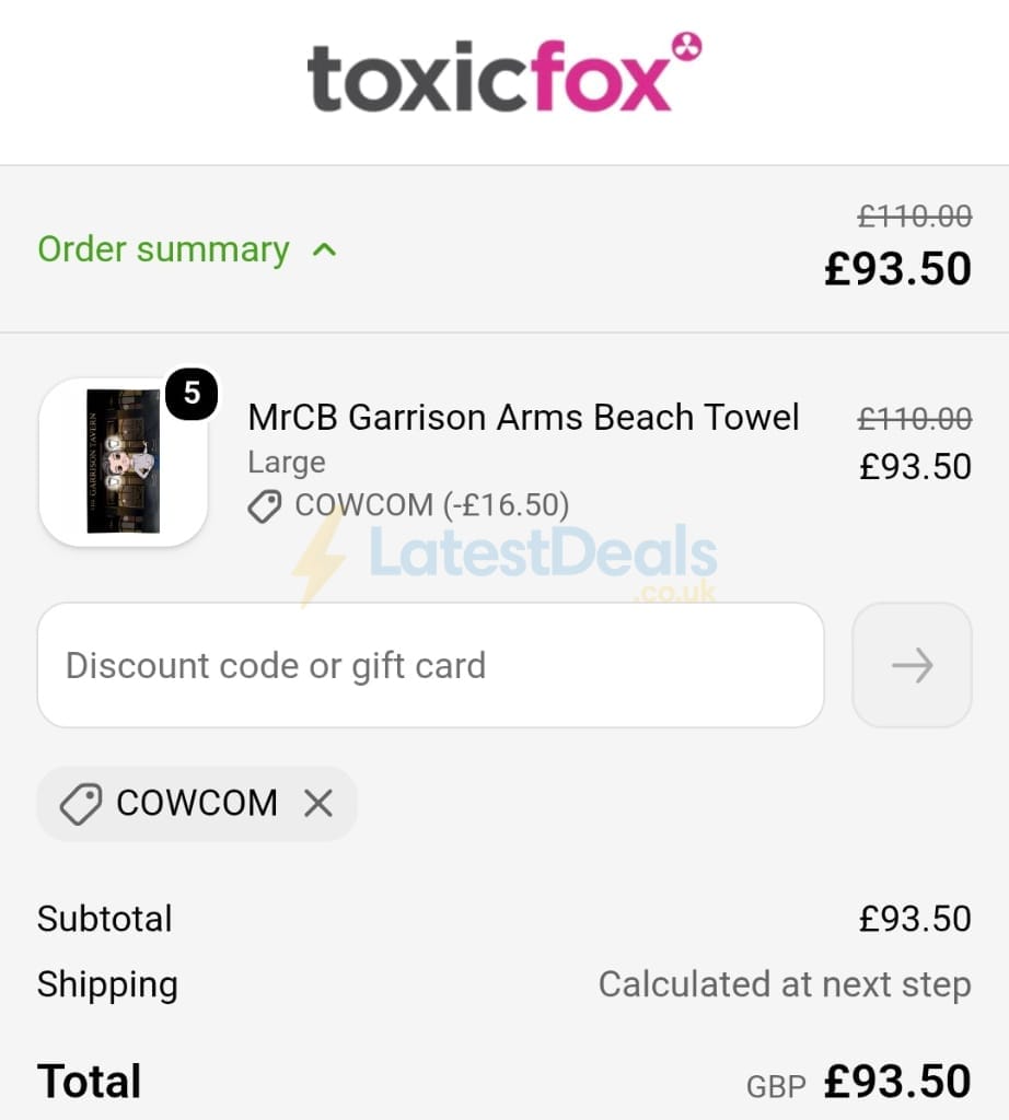 Screenshot of the Toxicfox discount code working