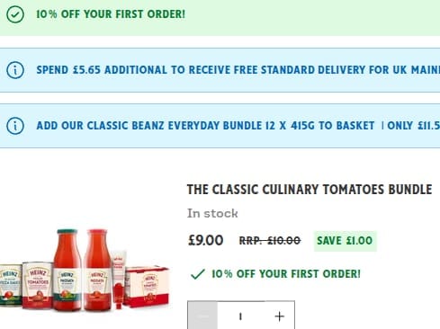 Screenshot of the Heinz to Home discount code working
