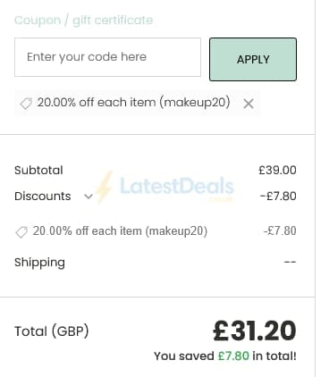 Screenshot of the Odylique discount code working