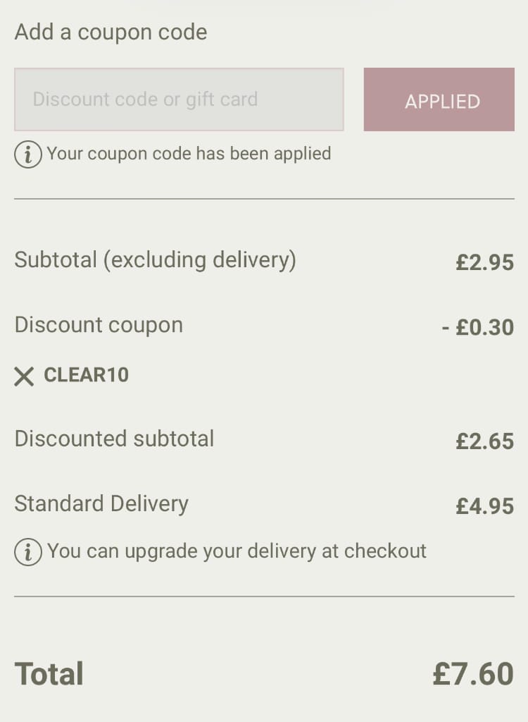 Screenshot of the Melody Maison discount code working