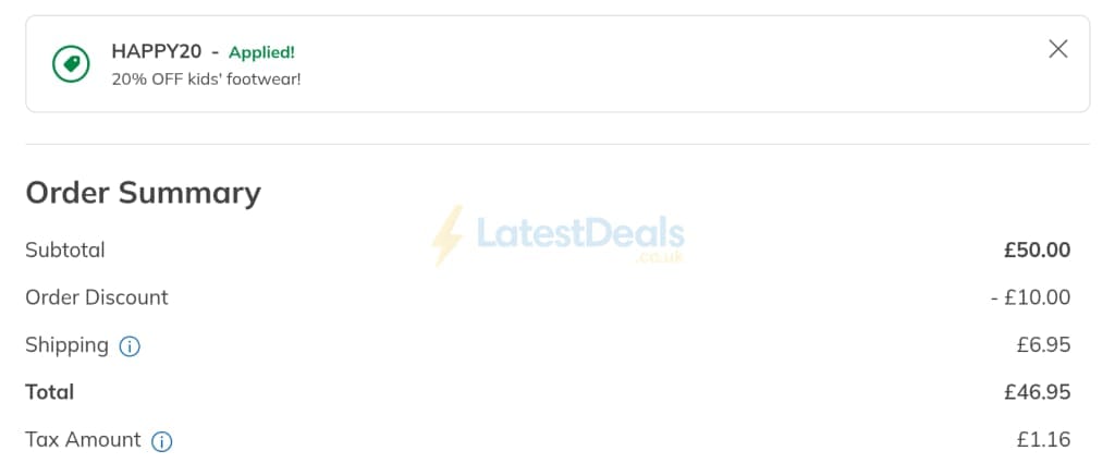 Screenshot of the Skechers discount code working