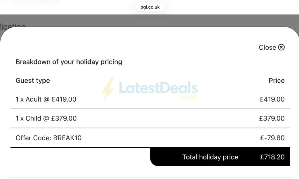 Screenshot of the PGL discount code working