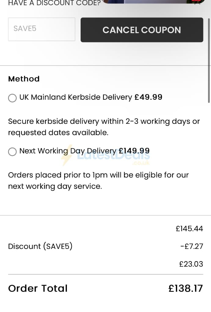 Screenshot of the Lumber King Flooring discount code working