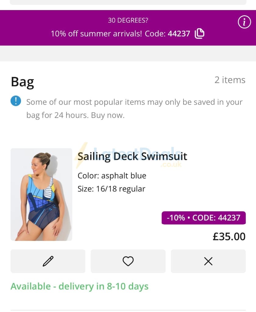 Screenshot of the Ulla Popken discount code working