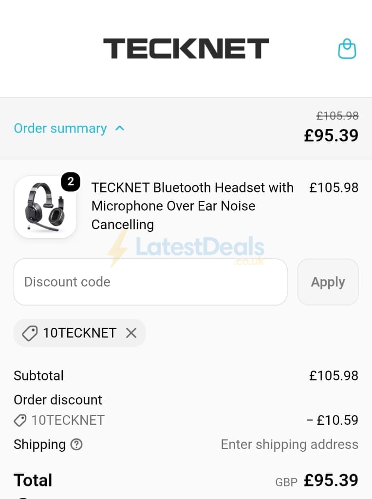 Screenshot of the Tecknet discount code working