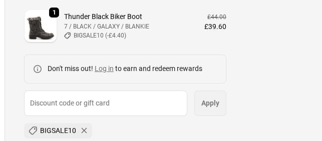 Screenshot of the Rocket Dog discount code working