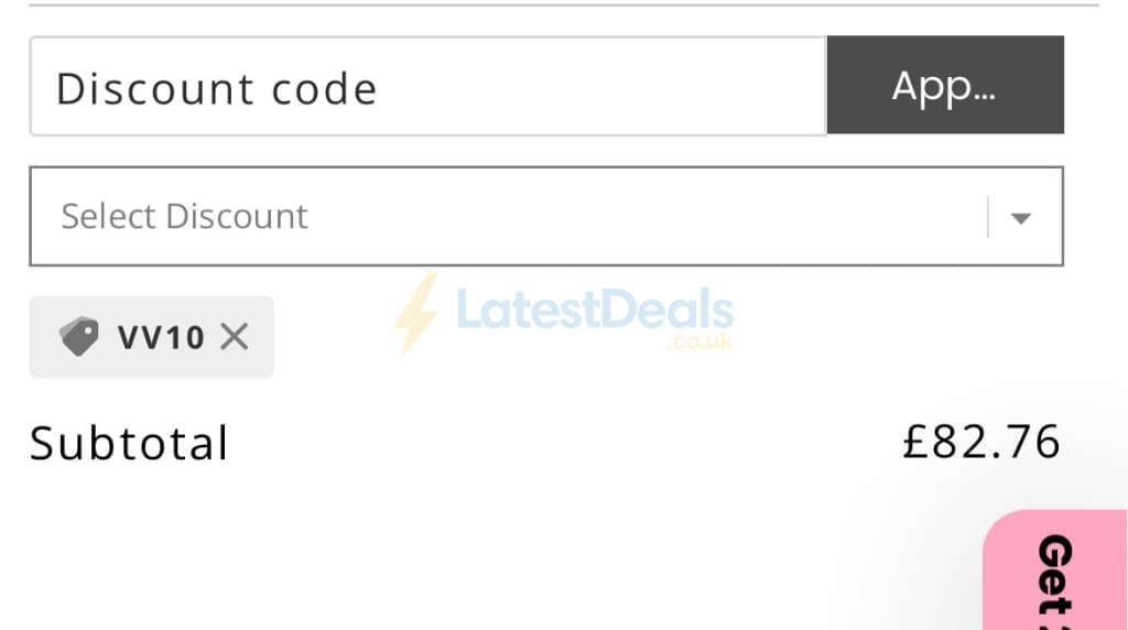 Screenshot of the Vieve discount code working
