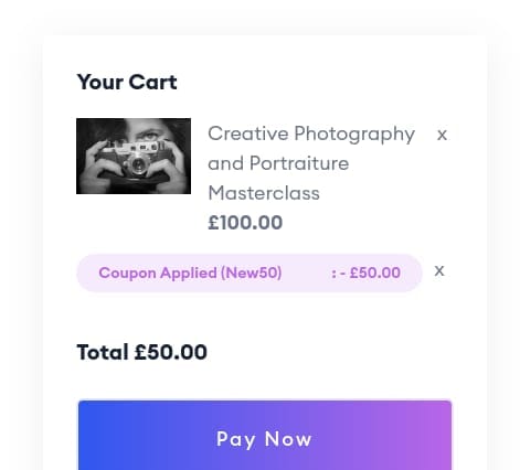 Screenshot of the Of Course discount code working