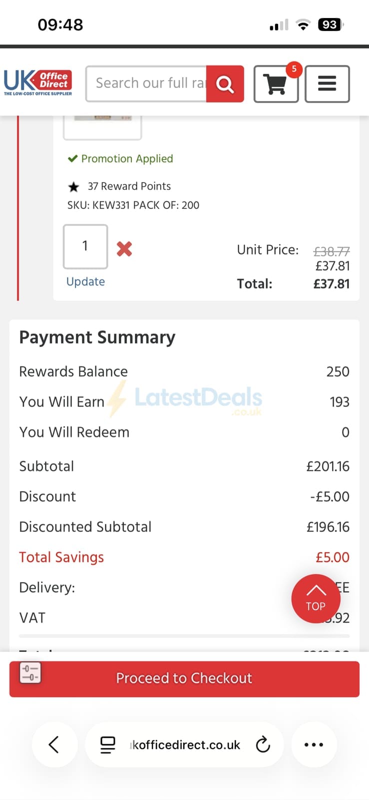 Screenshot of the UK Office Direct discount code working