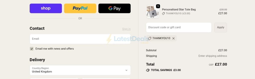 Screenshot of the Koko Blossom discount code working