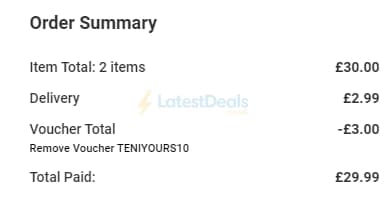 Screenshot of the Yours Clothing discount code working