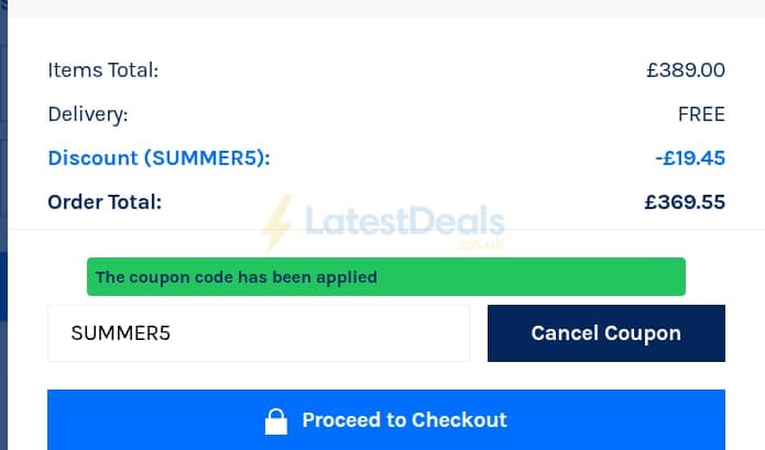 Screenshot of the Dormeo discount code working