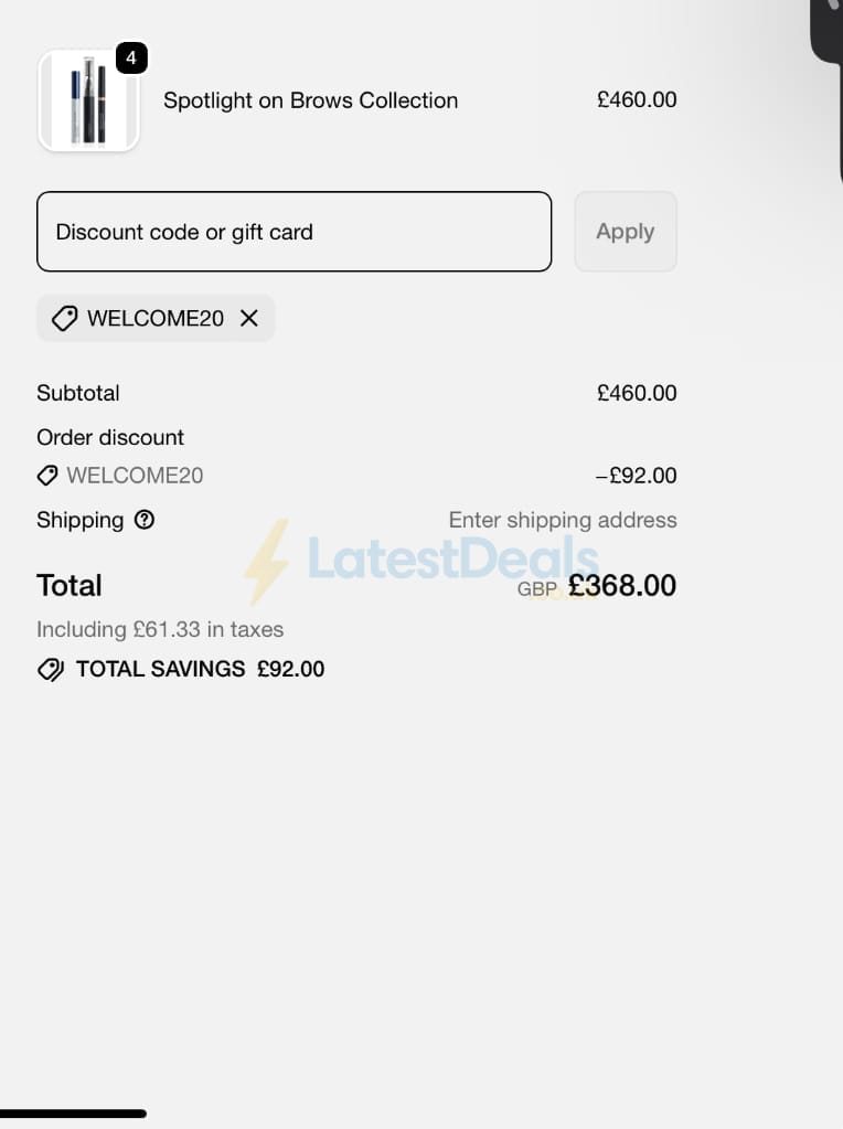 Screenshot of the RevitaLash discount code working