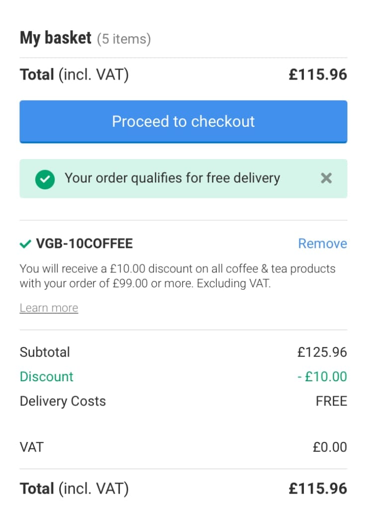 Screenshot of the Viking Direct discount code working