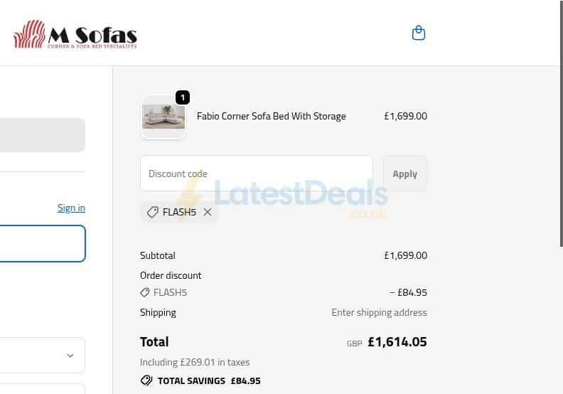 Screenshot of the Msofas discount code working