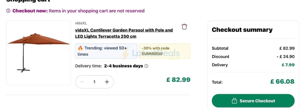 Screenshot of the vidaXL discount code working