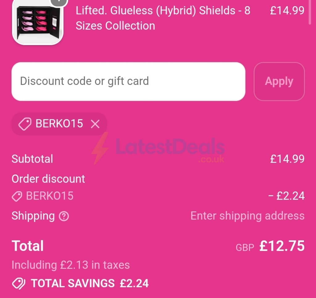 Screenshot of the LashBase discount code working