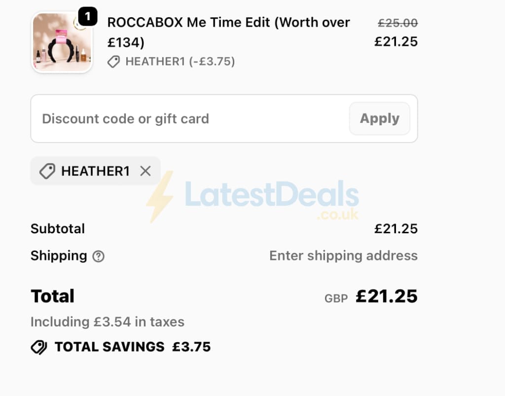 Screenshot of the Roccabox discount code working