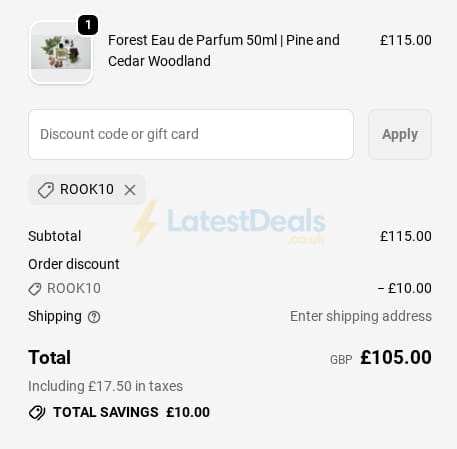 Screenshot of the Rook Perfumes London discount code working