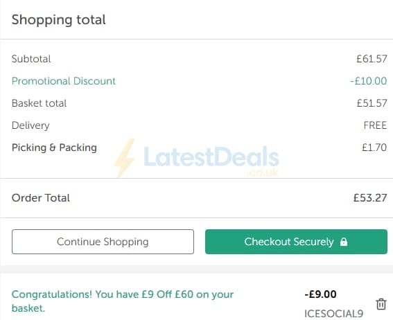 Screenshot of the Iceland discount code working
