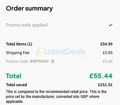 Screenshot of the Otrium discount code working