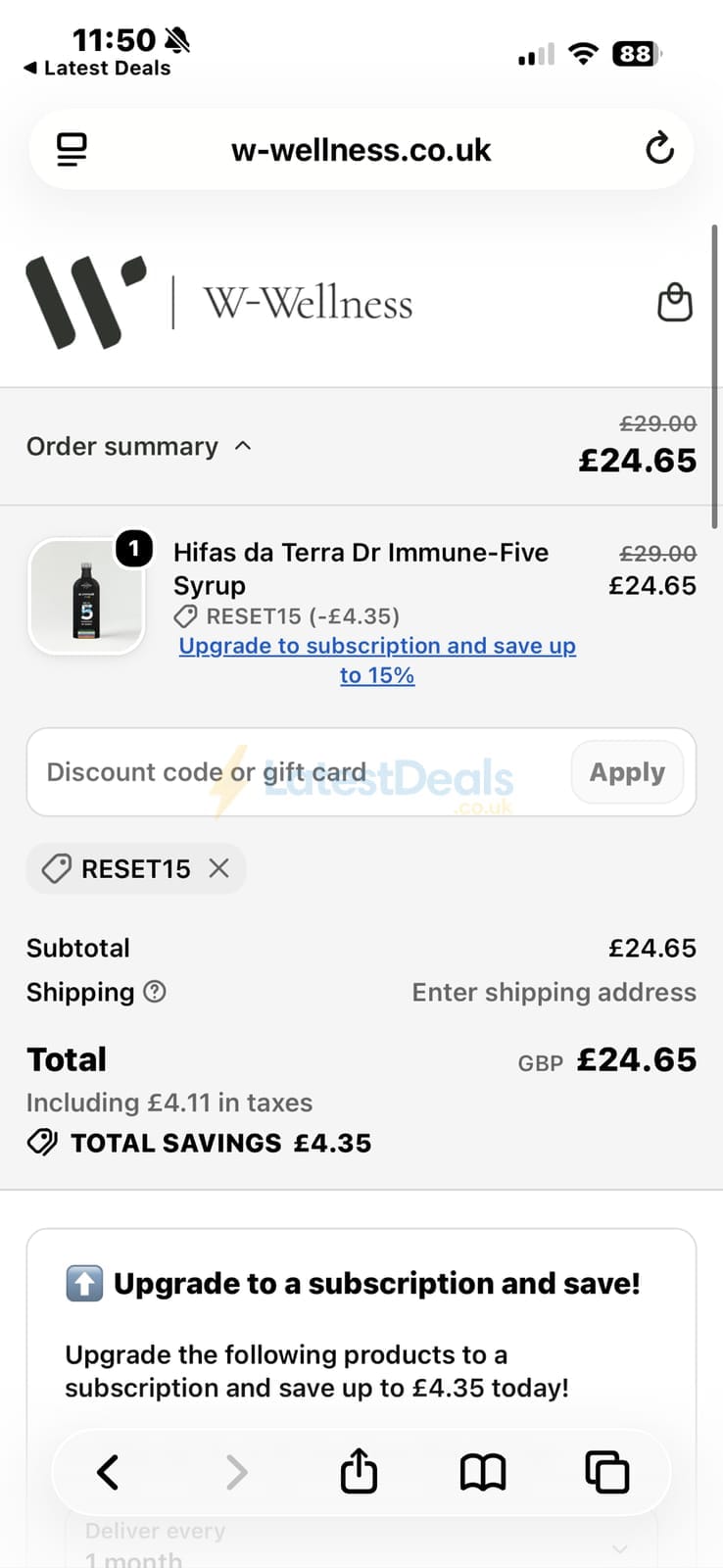 Screenshot of the W-Wellness discount code working