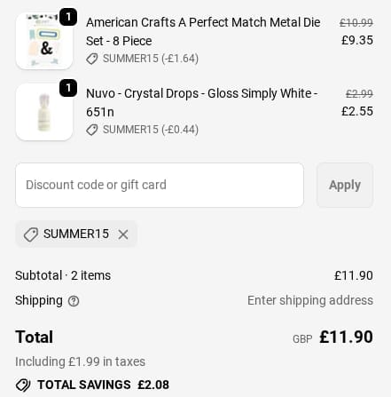 Screenshot of the Tonic Studios discount code working
