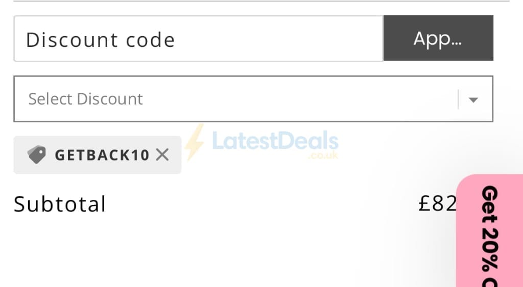 Screenshot of the Vieve discount code working