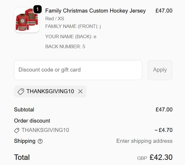 Screenshot of the The Jersey Nation discount code working