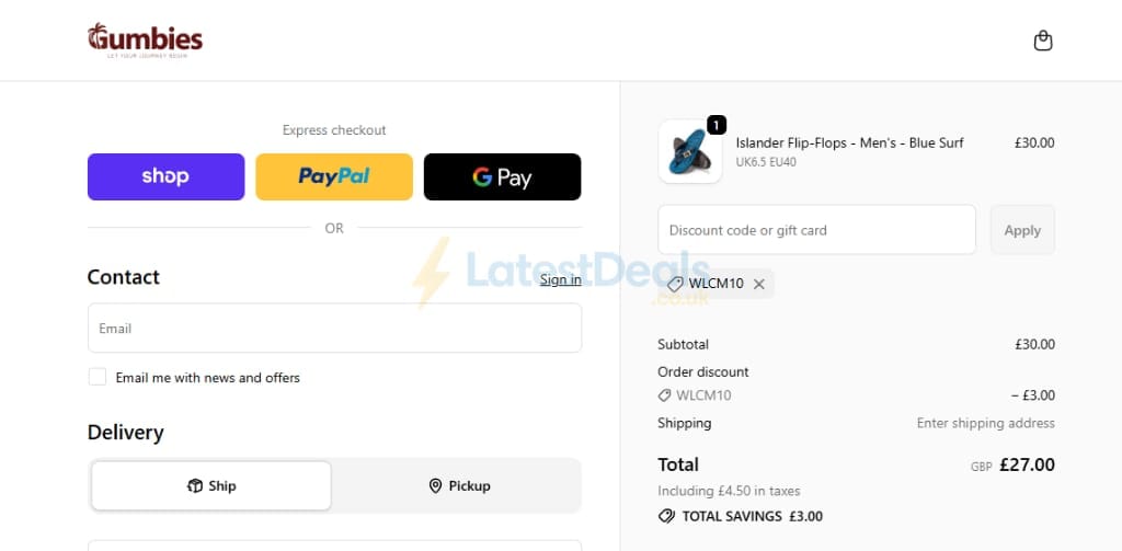 Screenshot of the Gumbies discount code working