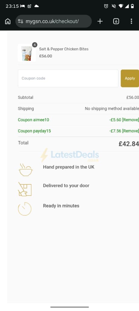 Screenshot of the Gold Standard Nutrition discount code working