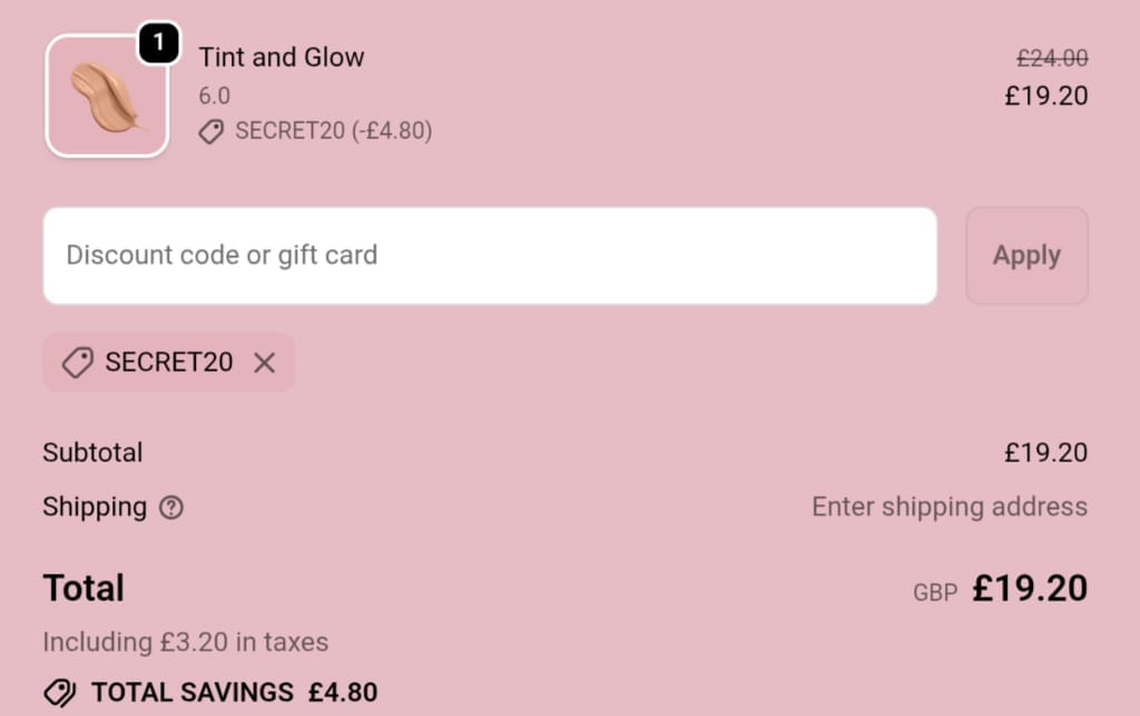 Screenshot of the Sculpted By Aimee discount code working