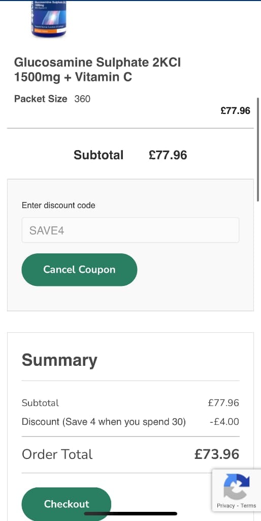 Screenshot of the ZipVit discount code working