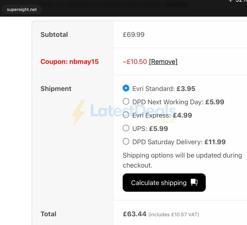 Screenshot of the Supereight discount code working