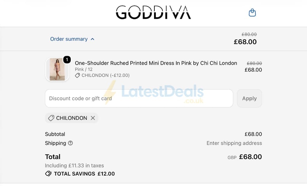 Screenshot of the Goddiva discount code working