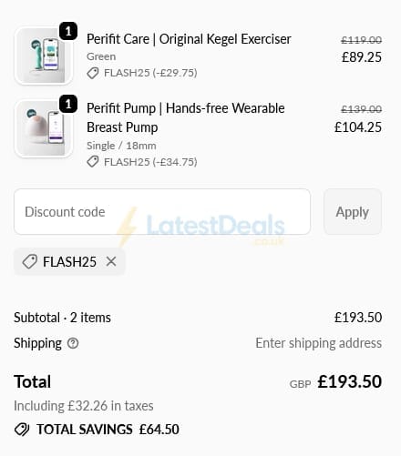 Screenshot of the Perifit discount code working