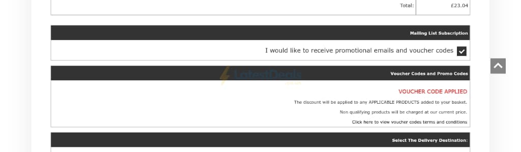 Screenshot of the Justlinen discount code working