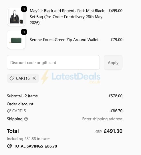 Screenshot of the Labante London discount code working