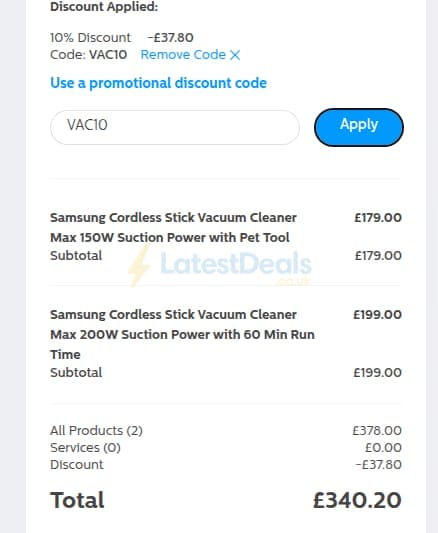 Screenshot of the Marks Electrical discount code working