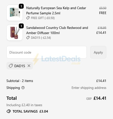 Screenshot of the The Somerset Toiletry Co discount code working
