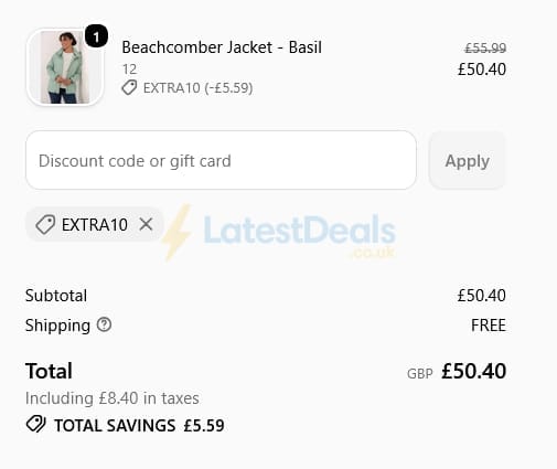 Screenshot of the Lighthouse Clothing discount code working