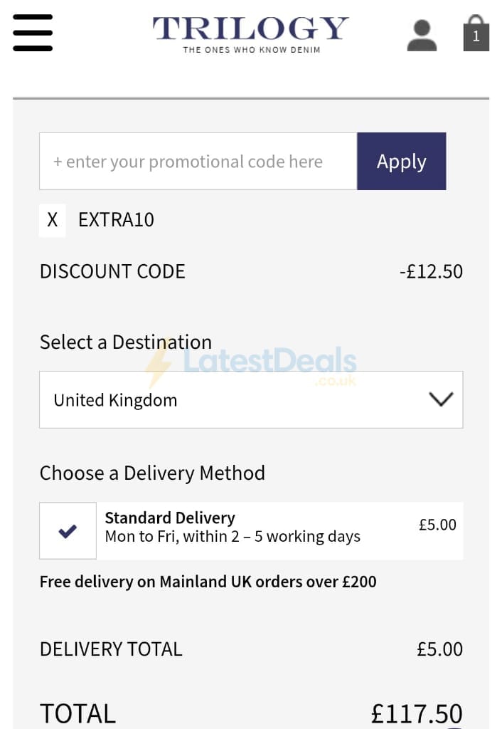 Screenshot of the Trilogy discount code working