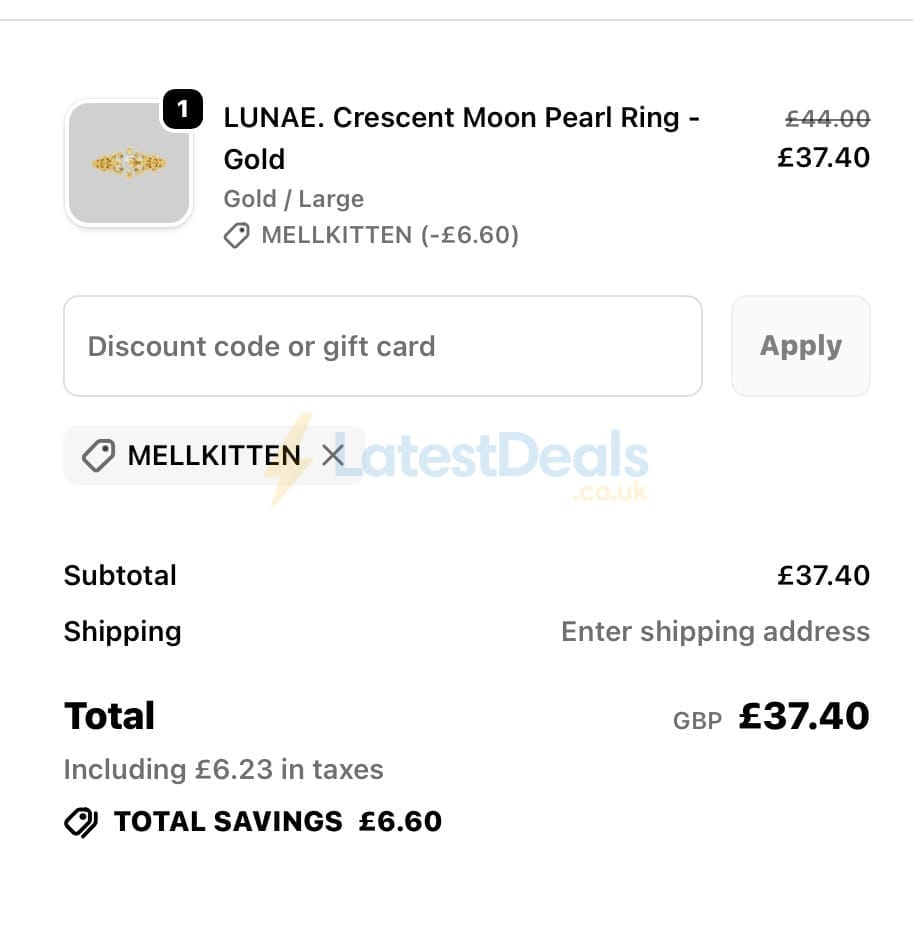 Screenshot of the REGALROSE discount code working