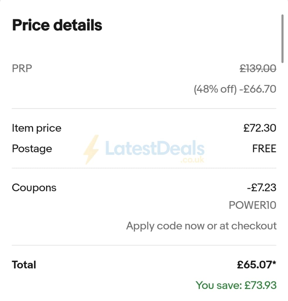 Screenshot of the ebay discount code working