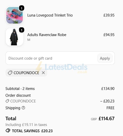 Screenshot of the British Souvenirs discount code working