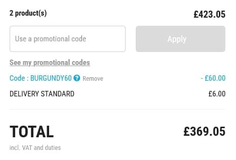 Screenshot of the Vinatis discount code working