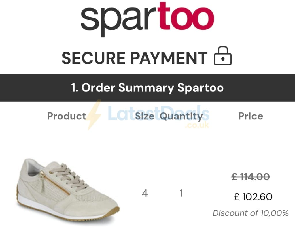 Screenshot of the Spartoo discount code working